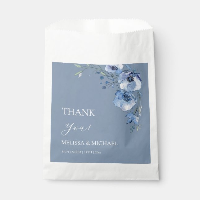 Blue Watercolor Flowers Wedding Thank You Square  Favour Bag (Front)