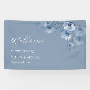 Blue Watercolor Flowers Wedding Welcome Banner