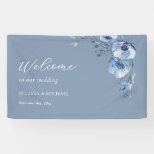 Blue Watercolor Flowers Wedding  Welcome Banner