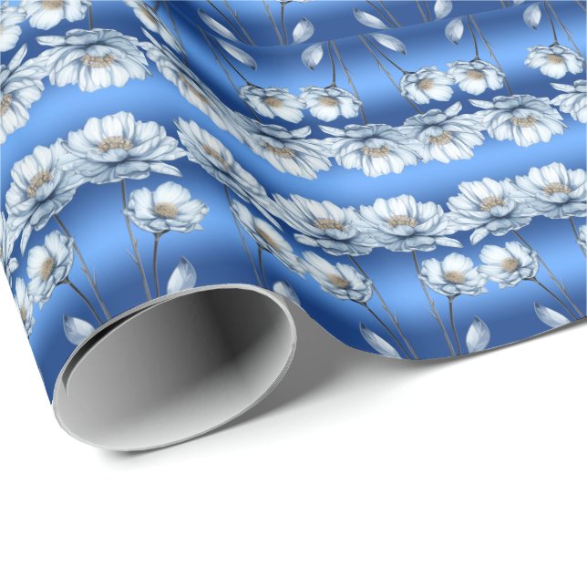 Blue Watercolor Flowers Wrapping Paper (Roll Corner)