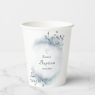 blue watercolor foliage Baptism Paper cup