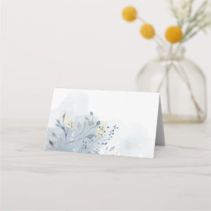 blue watercolor foliage place card