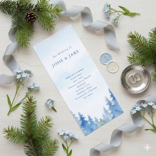 Blue Watercolor Forest Serene wedding Ceremony Program