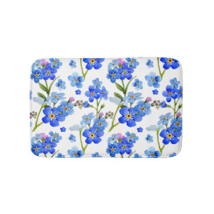 Blue Watercolor Forget-me-not Flowers Bath Mat