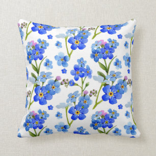 Blue Watercolor Forget-me-not Flowers Cushion