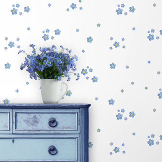 Blue watercolor forget-me-not flowers - white wallpaper