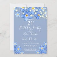 Blue Watercolor Forget-Me-Nots 21st Birthday Party