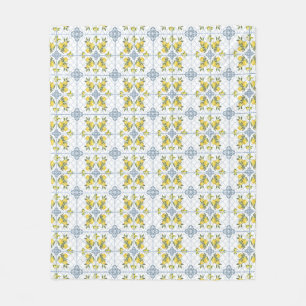 Blue Watercolor French Country Lemon Fleece Blanket