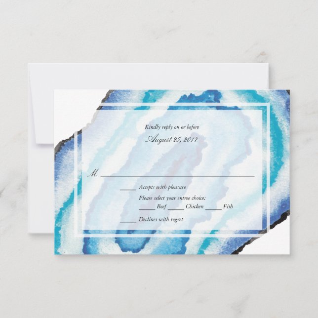 Blue Watercolor Geodes Wedding RSVP (Front)