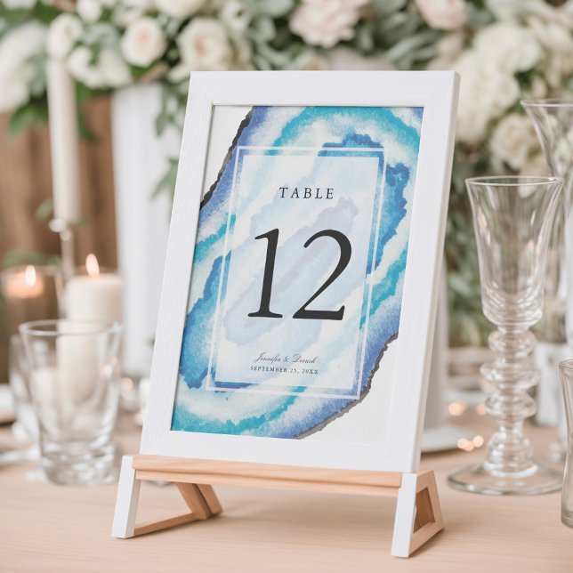 Blue Watercolor Geodes Wedding Table Number (Creator Uploaded)