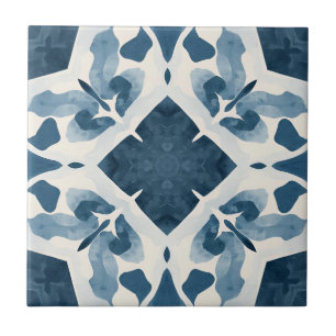 Blue Watercolor Geometric Pattern Ceramic Tile