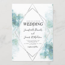 blue watercolor geometric silver frame wedding