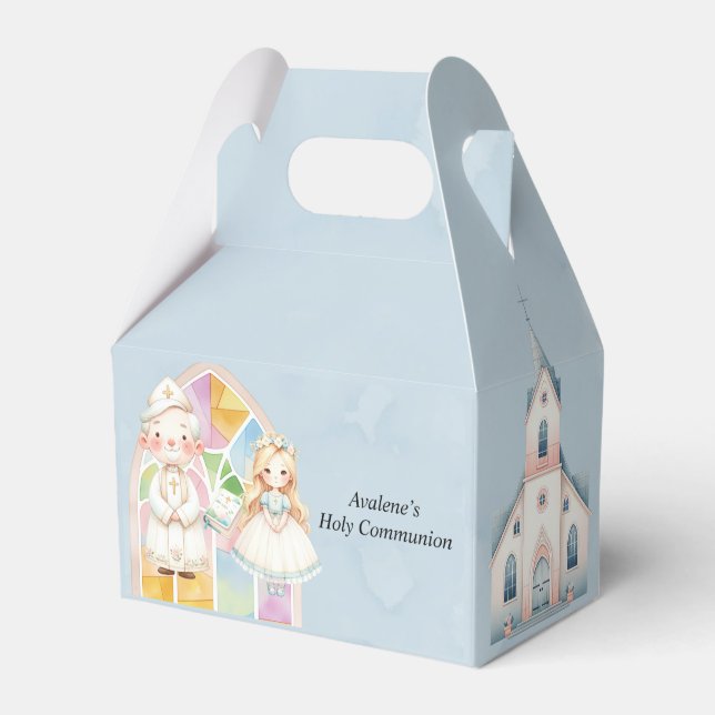 Blue Watercolor Girl 1st. Communion  Favour Box (Front Side)