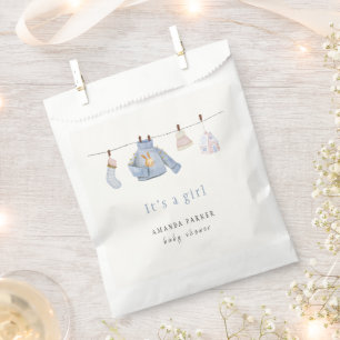 Blue Watercolor Girl Winter Clothes Baby Shower  Favour Bag