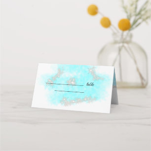 Blue watercolor glitter sparkle custom wedding place card