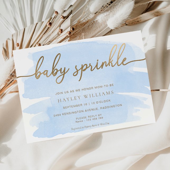 Blue Watercolor Gold Baby Sprinkle Invitation (Creator Uploaded)