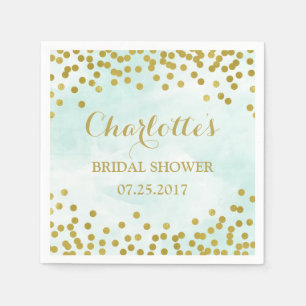 Blue Watercolor Gold Confetti Bridal Shower Napkin