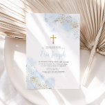 Blue Watercolor Gold Cross Boy Christening Baptism Invitation<br><div class="desc">Blue watercolour with faux gold glitter details and faux gold religious cross invitation. A modern and elegant Christening or Baptism invitation for your little boy's special day.</div>