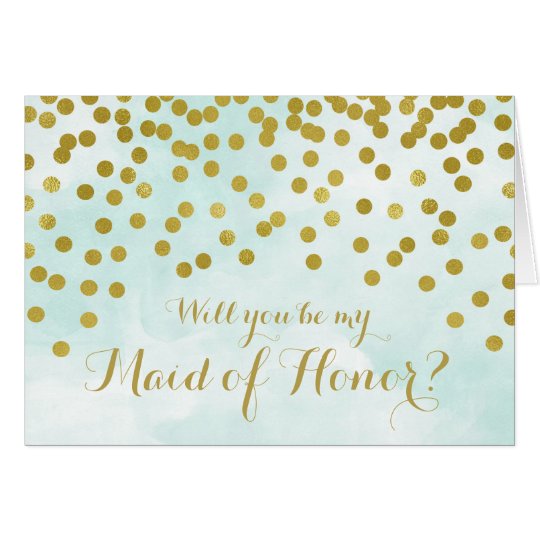 Blue Watercolor Gold Dots Maid of Honour Invite