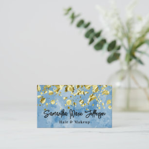 Blue Watercolor Gold Drops Hair Nail Makeup Salon Business Card