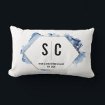 Blue Watercolor Gold Frame Newlywed monogram Lumbar Cushion<br><div class="desc">Surprise the newlyweds with a gift that's both stylish and meaningful – our Blue Watercolor Gold Frame Newlywed Monogram Lumbar Pillow. This unique pillow is a perfect way to celebrate a new marriage, blending personalised elegance with comfort. The pillow features a sophisticated printed gold hexagon frame, beautifully encasing the couple's...</div>