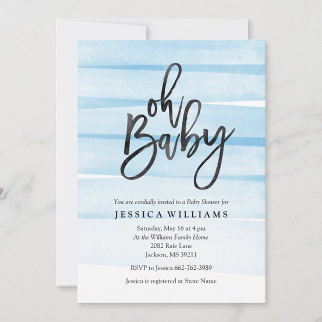 Blue Watercolor Gradient Oh Baby Shower Invitation (Front)