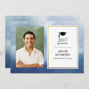Blue Watercolor Graduate Photo Card