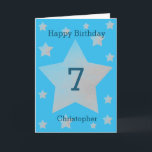 Blue Watercolor Grey Stars 7th Birthday Card<br><div class="desc">Grey watercolor stars happy 7th birthday card for grandson, son, nephew and more. The front features watercolor grey stars and a place for you to personalise with the birthday recipient's name. The inside card message can be easily personalised and the back with the year. This would make a great personalised...</div>