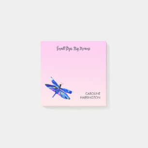Blue Watercolor Hand-Drawn Dragonfly Inspirational Post-it Notes