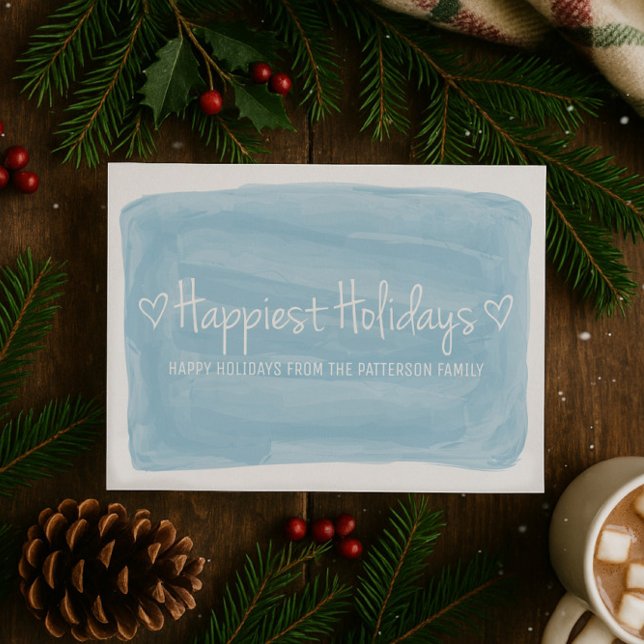 Blue Watercolor Happiest Holidays Holiday Card (Blue Watercolor Happiest Holidays Card)