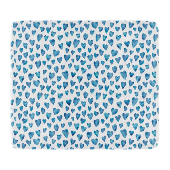 Blue Watercolor Heart Cutting Board (Front)