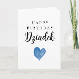 Blue Watercolor Heart Happy Birthday Dziadek Card
