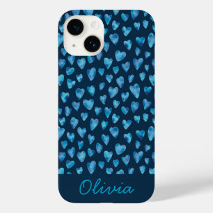 Blue watercolor heart pattern name Case-Mate iPhone 14 case