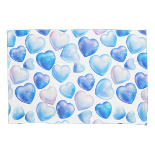 Blue Watercolor Heart Pattern Pair of Pillowcases