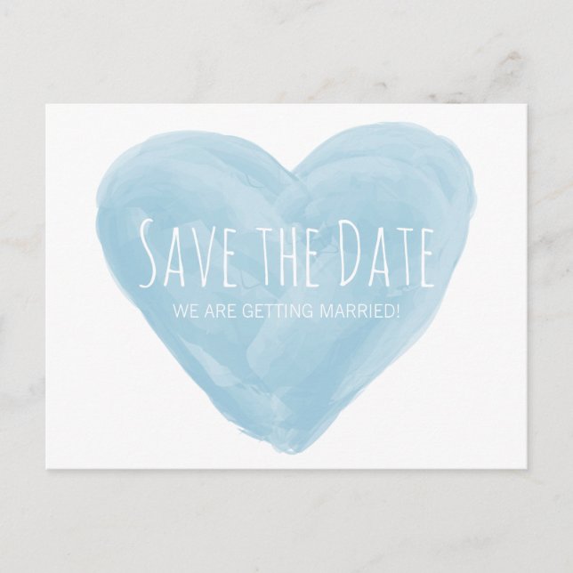 Blue Watercolor Heart Save the Date Postcard (Front)