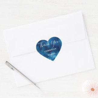 Blue Watercolor Heart Thank You Wedding Sticker