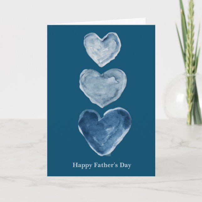 Blue Watercolor Hearts Folded Father's Day Card (Front)