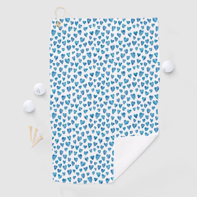 Blue Watercolor Hearts pattern Golf Towel (InSitu)