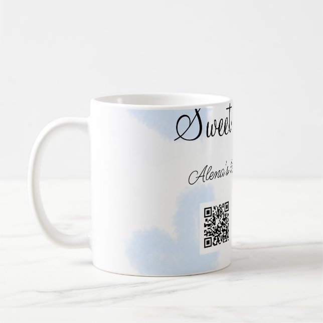 Blue watercolor hearts QR  Sweet sixteen birthday  Coffee Mug (Left)