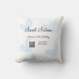 Blue watercolor hearts QR  Sweet sixteen birthday  Cushion