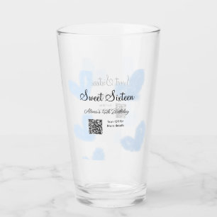 Blue watercolor hearts QR  Sweet sixteen birthday  Glass