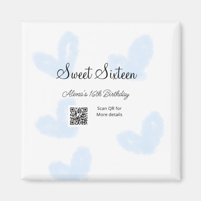 Blue watercolor hearts QR  Sweet sixteen birthday  Magnet (Front)