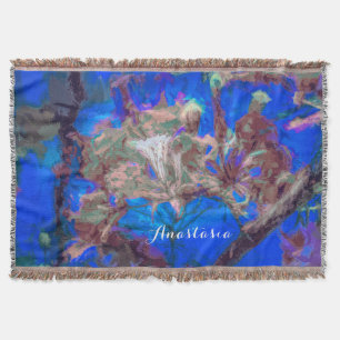 Blue Watercolor Hibiscus Flowers Throw Blanket