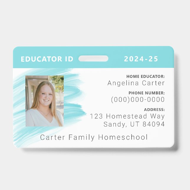 Blue Watercolor Homeschool Educator ID Badge (Front)
