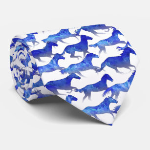 Blue Watercolor Horses Tie
