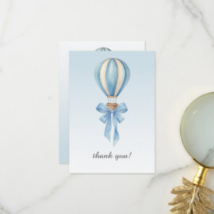 Blue Watercolor Hot Air Balloon Boy Baby Shower Thank You Card