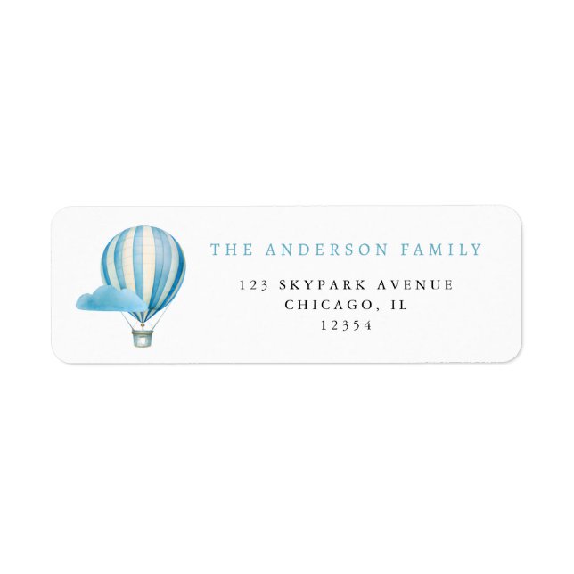 Blue Watercolor Hot Air Balloon  Return Address Label (Front)