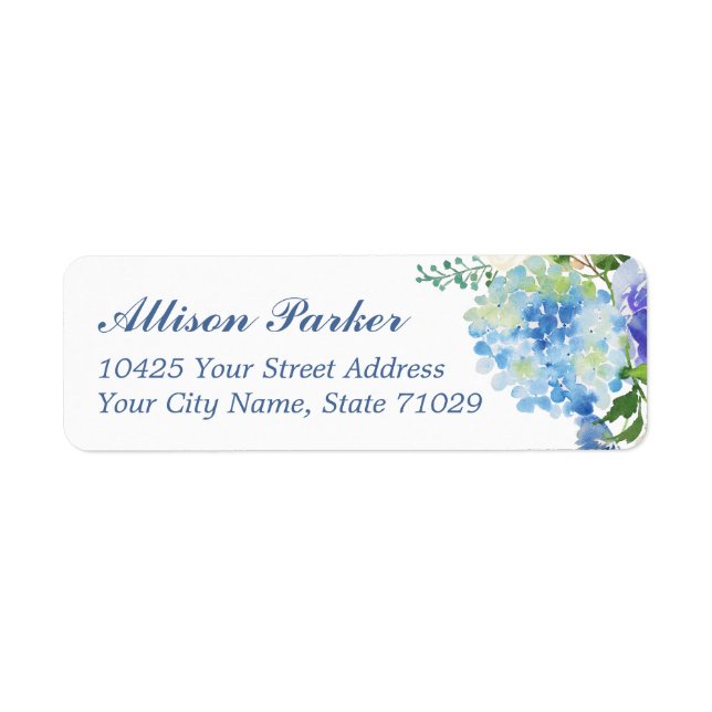 Blue Watercolor hydrangea Address Labels (Front)