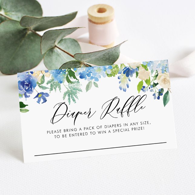 Blue Watercolor Hydrangea and Rose Diaper Raffle Enclosure Card (Creator Uploaded)