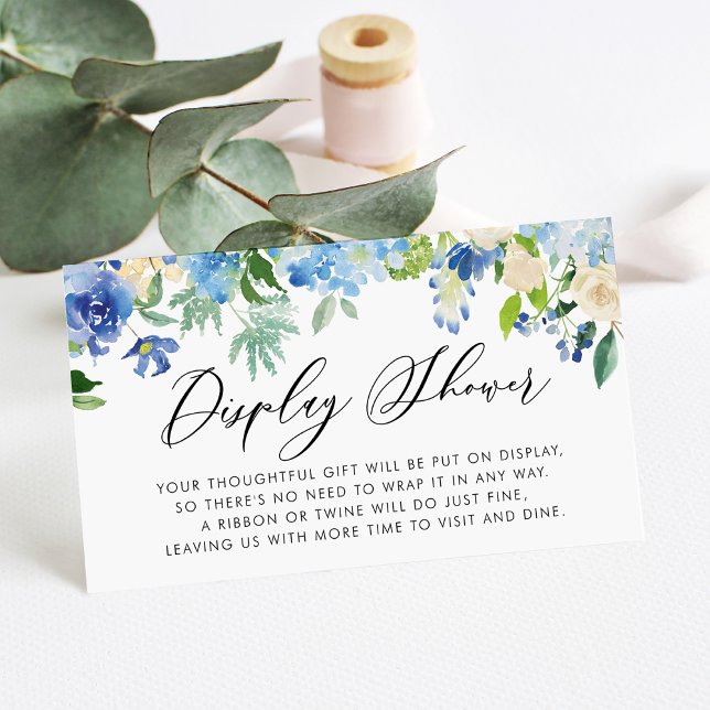 Blue Watercolor Hydrangea and Rose Display Shower Enclosure Card (Creator Uploaded)